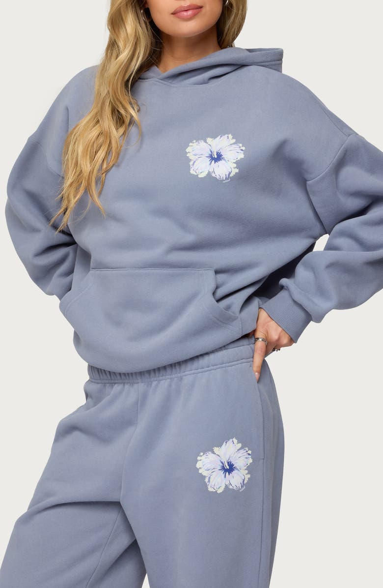 EDIKTED Tropical Bloom Hoodie, Alternate, color, Blue