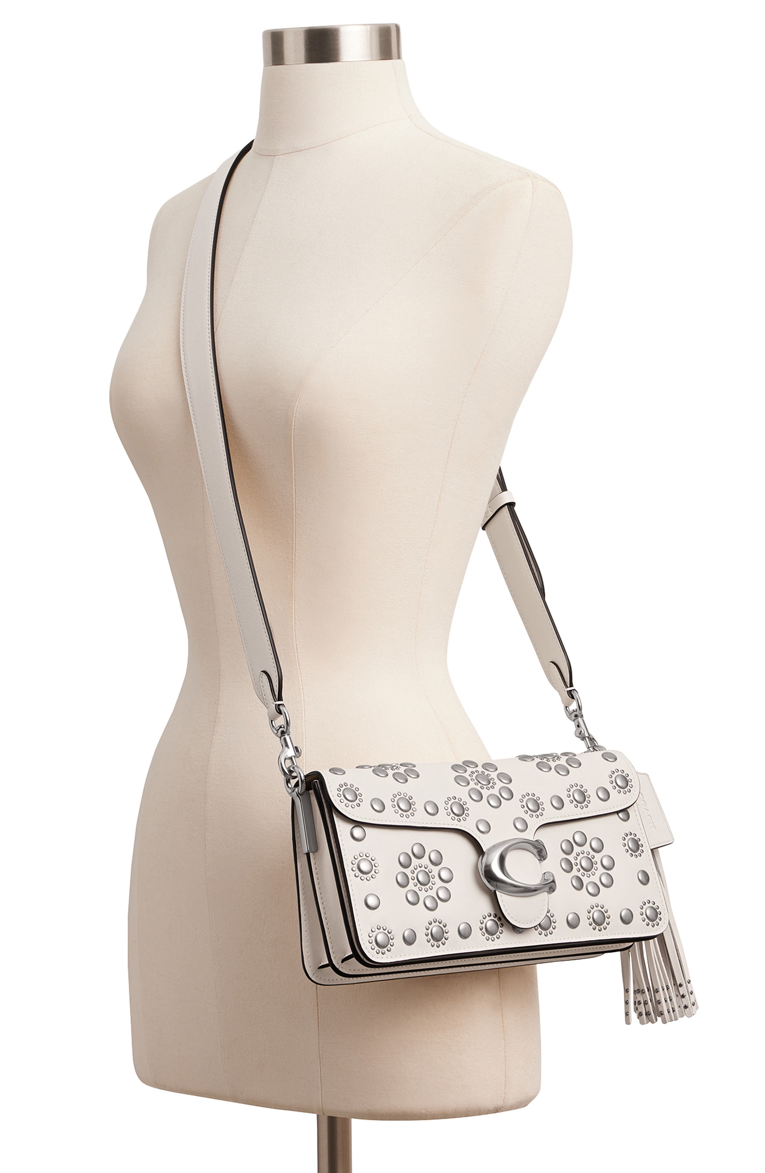 COACH Tabby Western Leather Shoulder Bag, Alternate, color, Chalk