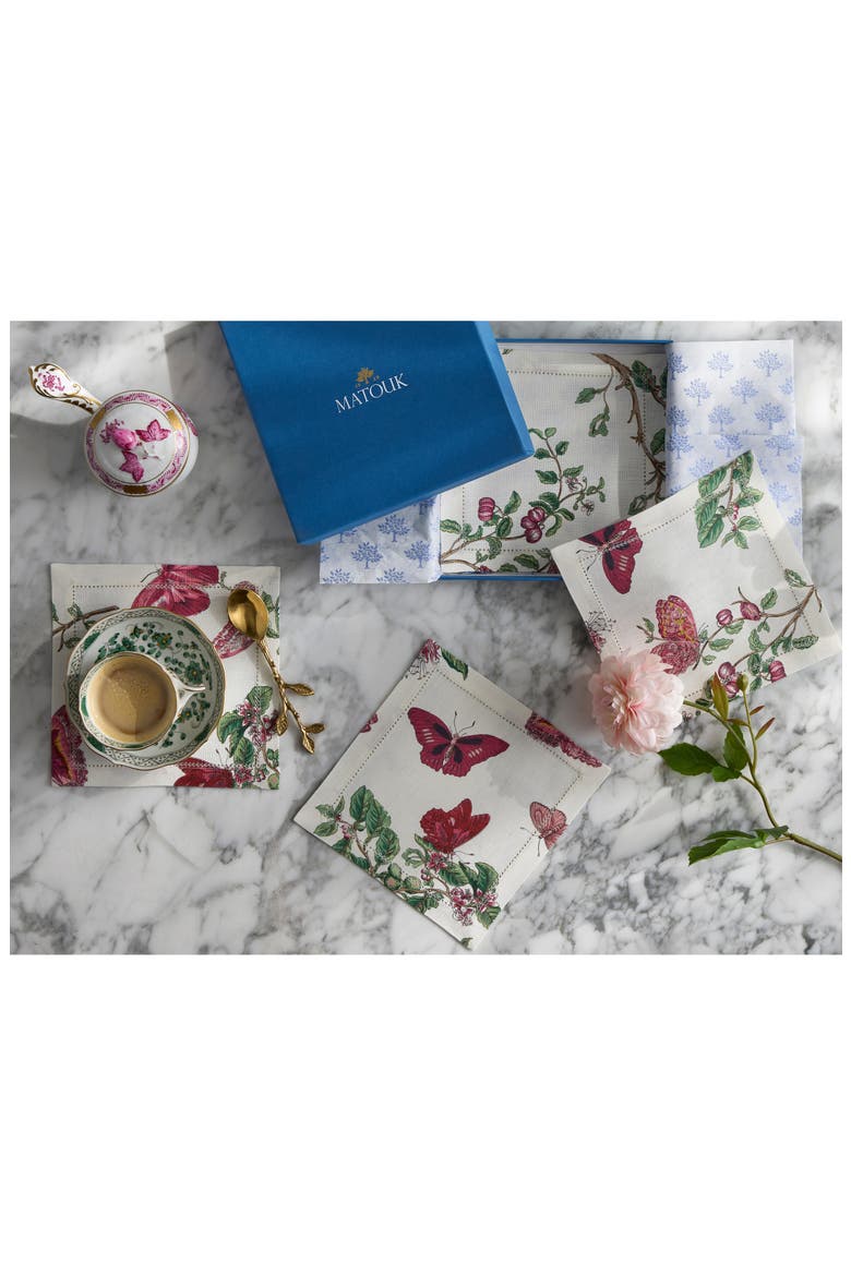Baudin Butterfly Set of 4 Linen Cocktail Napkins, Alternate, color, RUBY