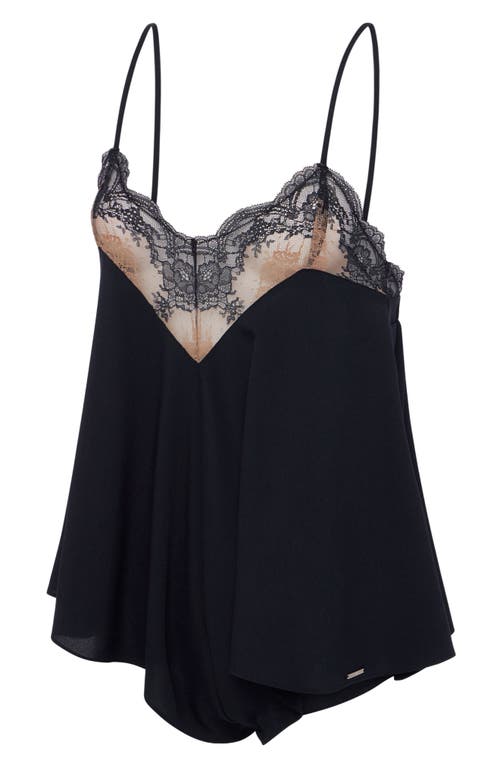 Savage X Fenty Lacestruck Sleep Romper In Tiramisu Tan/black Caviar