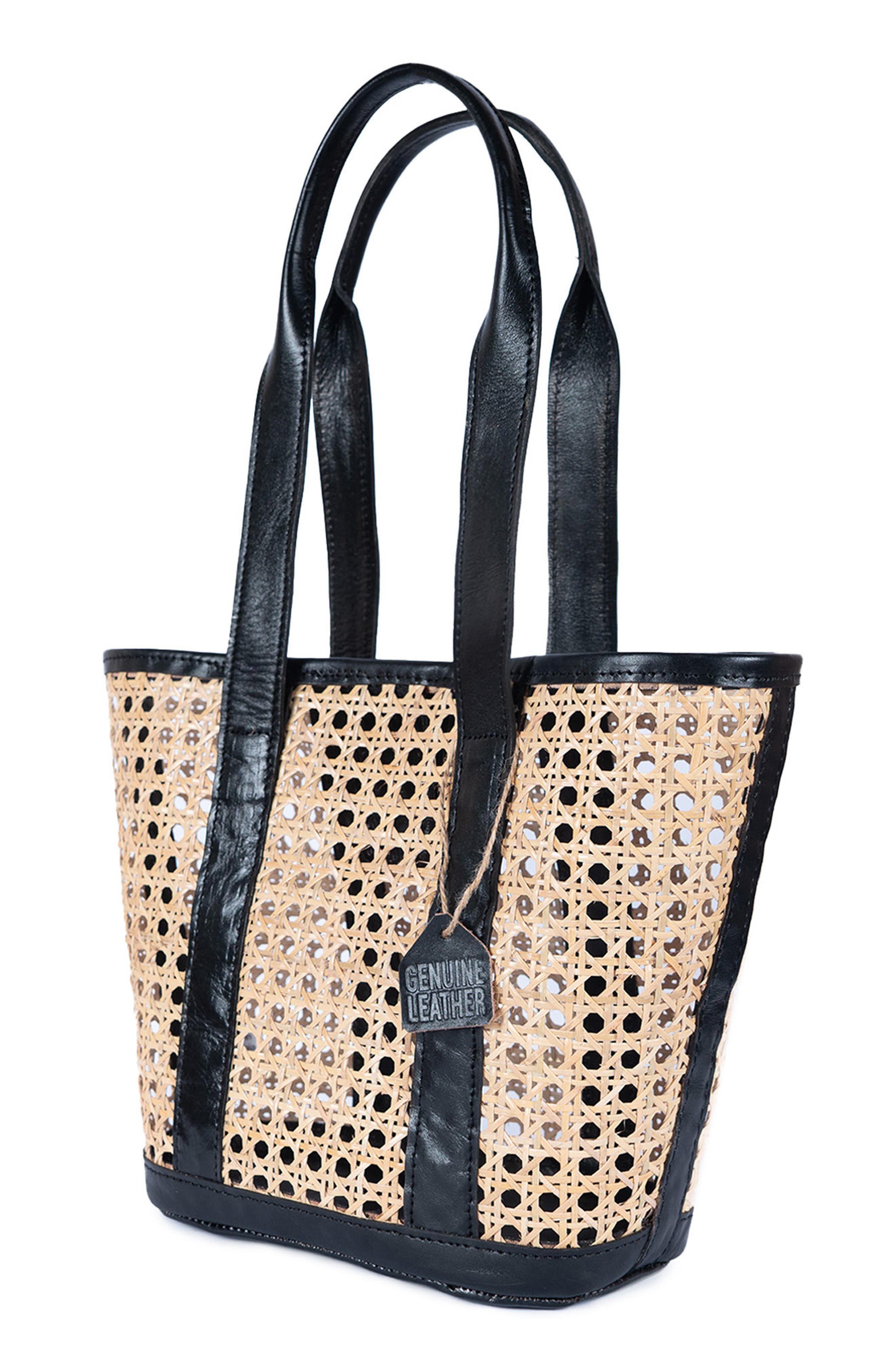 Jelavu Sandi Rattan & Leather Tote Bag, Alternate, color, Beige/ Black
