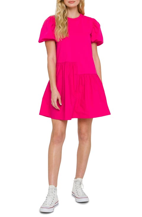 Puff Shoulder Mixed Media Minidress