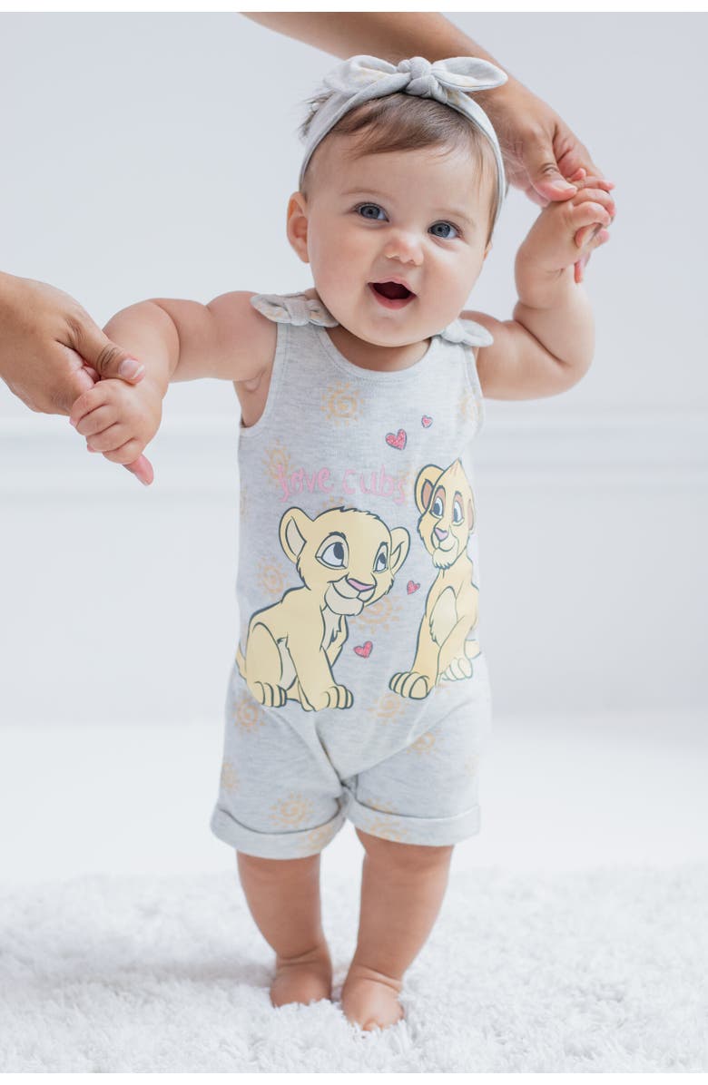 Disney Lion King Simba Baby Girls' 2-Piece Sleeveless Romper and Headband Set, Alternate, color, Simba Nala Oatmeal