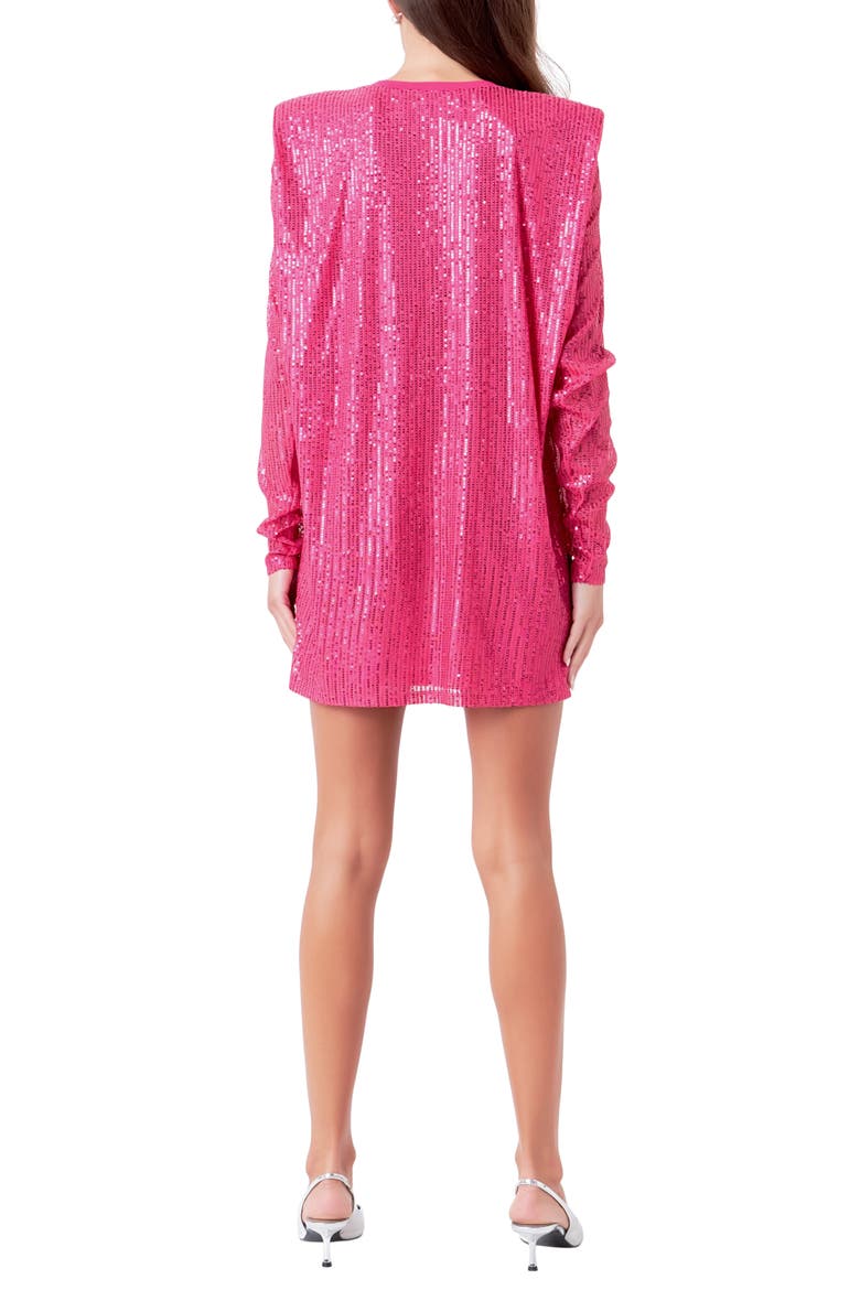 Sequin Long Sleeve Shift Minidress, Alternate, color, FUCHSIA