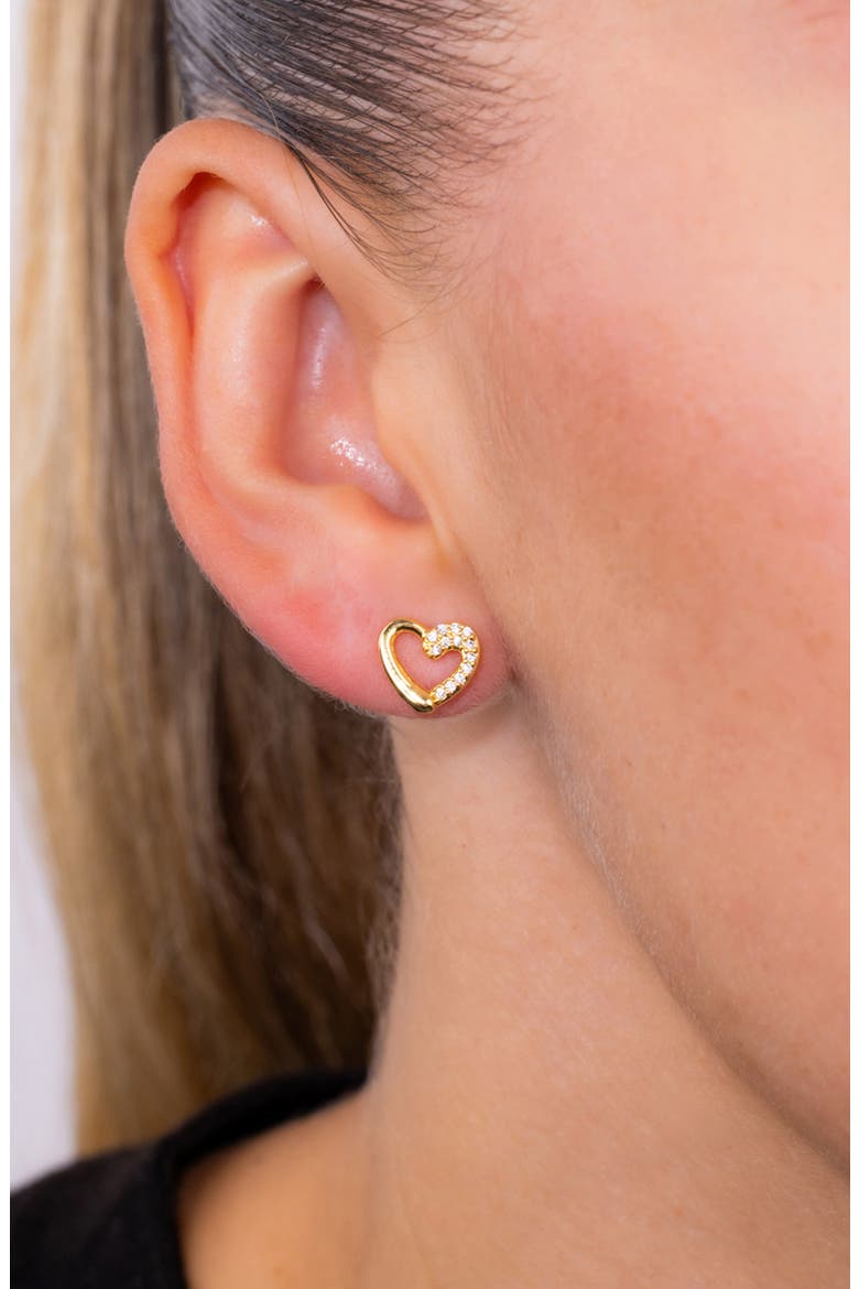 Pavé Heart Stud Earrings, Alternate, color, GOLD