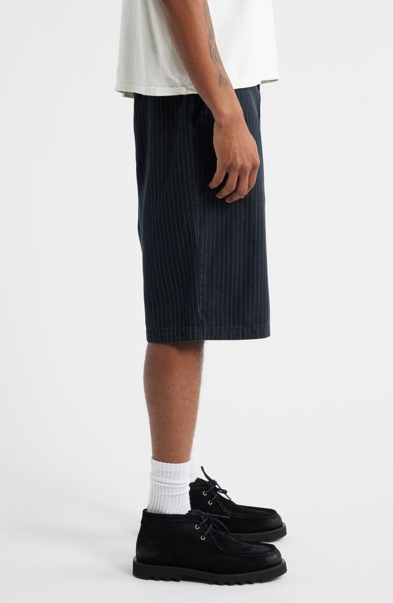 BDG Urban Outfitters Pinstripe Flat Front Stretch Cotton Worker Shorts, Alternate, color, Black