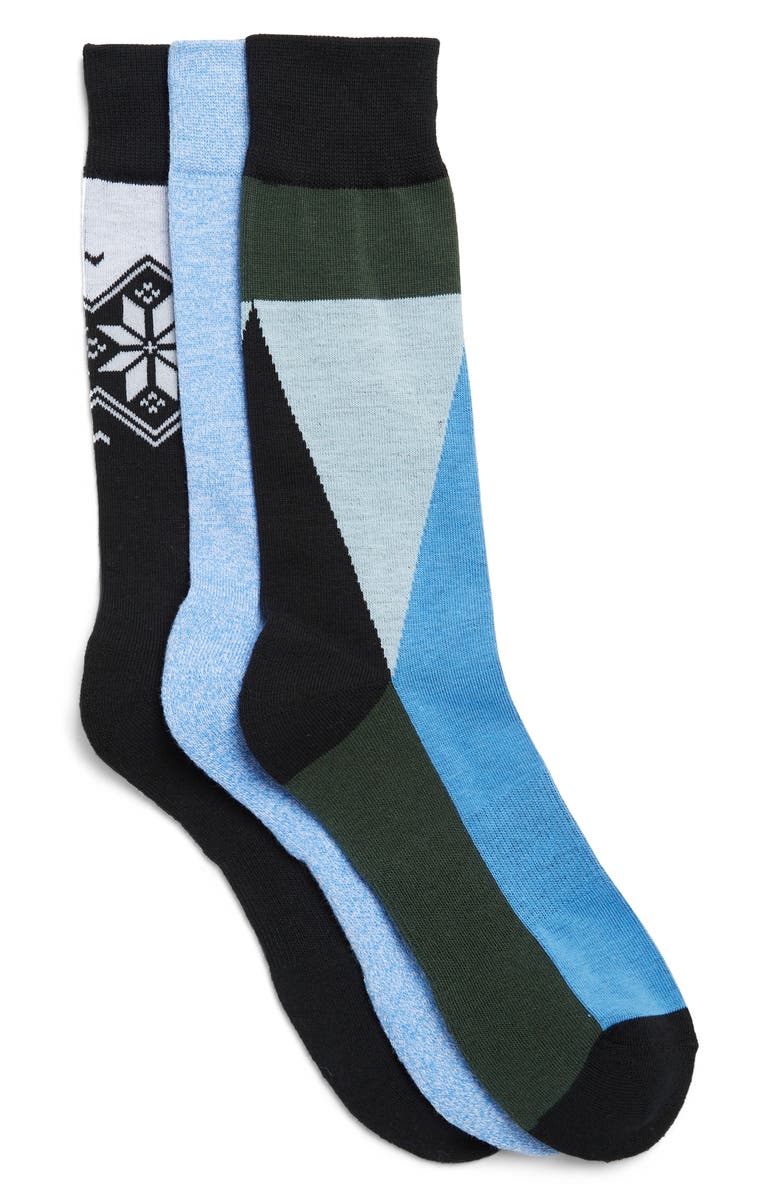 NORDSTROM RACK Cushioned Patterned Crew Socks - Pack of 3, Main, color, 
