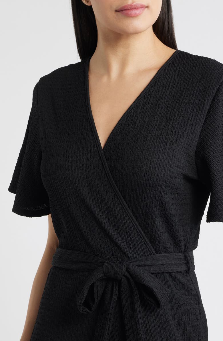 Loveappella Flutter Sleeve Textured Jumpsuit, Alternate, color, Black