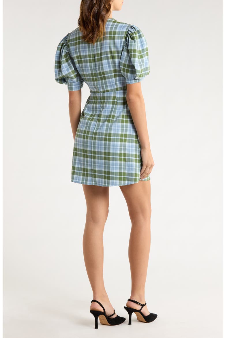 Foyer Check Puff Sleeve Minidress, Alternate, color, GREEN