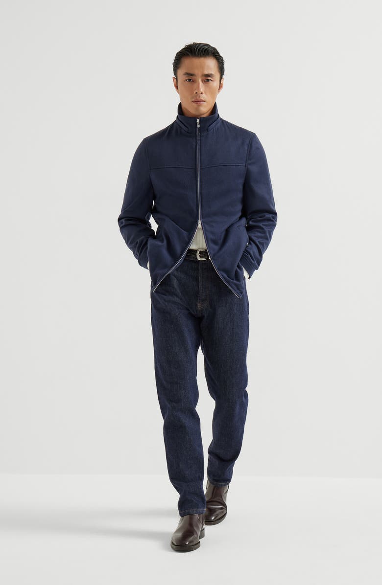 Brunello Cucinelli Cashmere biker jacket, Alternate, color, Blue