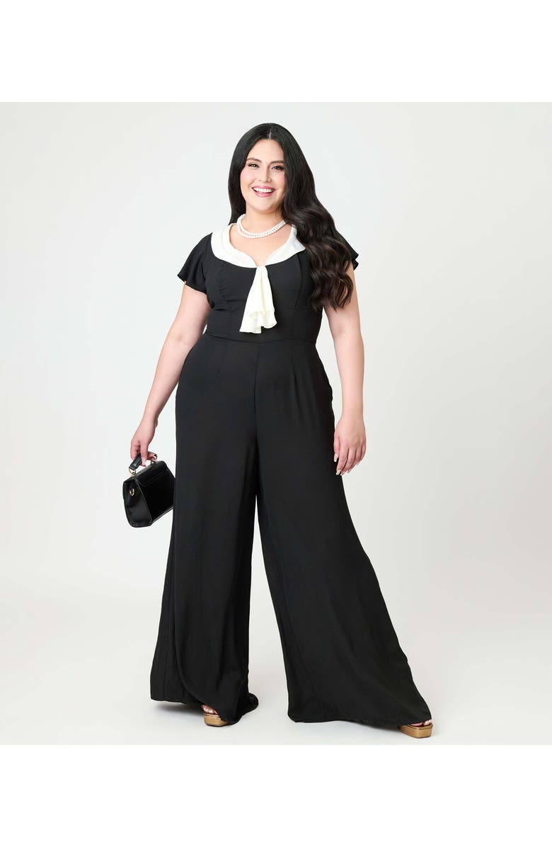 Unique Vintage Plus Size Wide Leg Jumpsuit, Alternate, color, Black & White Accent