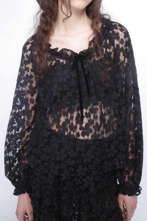 Shop Anna Sui Shadow Blossom Tulle Elastic Lace Blouse In Black
