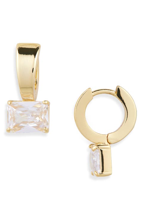 Cubic Zirconia Drop Huggie Earrings