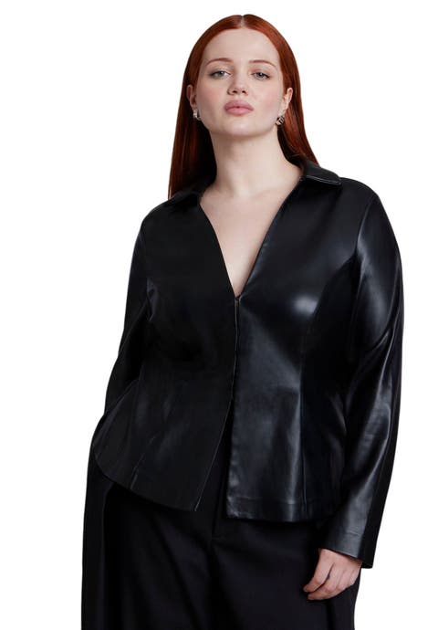 Fitted Faux Leather Collared Top (plus)