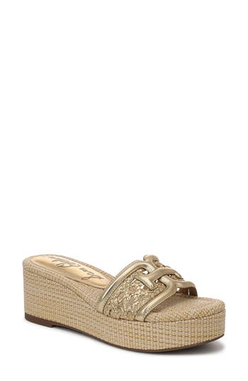 Sam Edelman Pauleena Platform Wedge Slide Sandal In Amber Gold