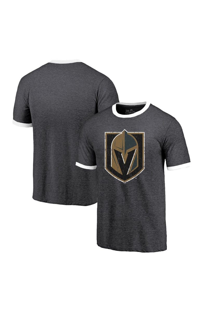 Majestic Threads Men's Majestic Threads Heathered Black Vegas Golden Knights Ringer Contrast Tri-Blend T-Shirt, Main, color, 