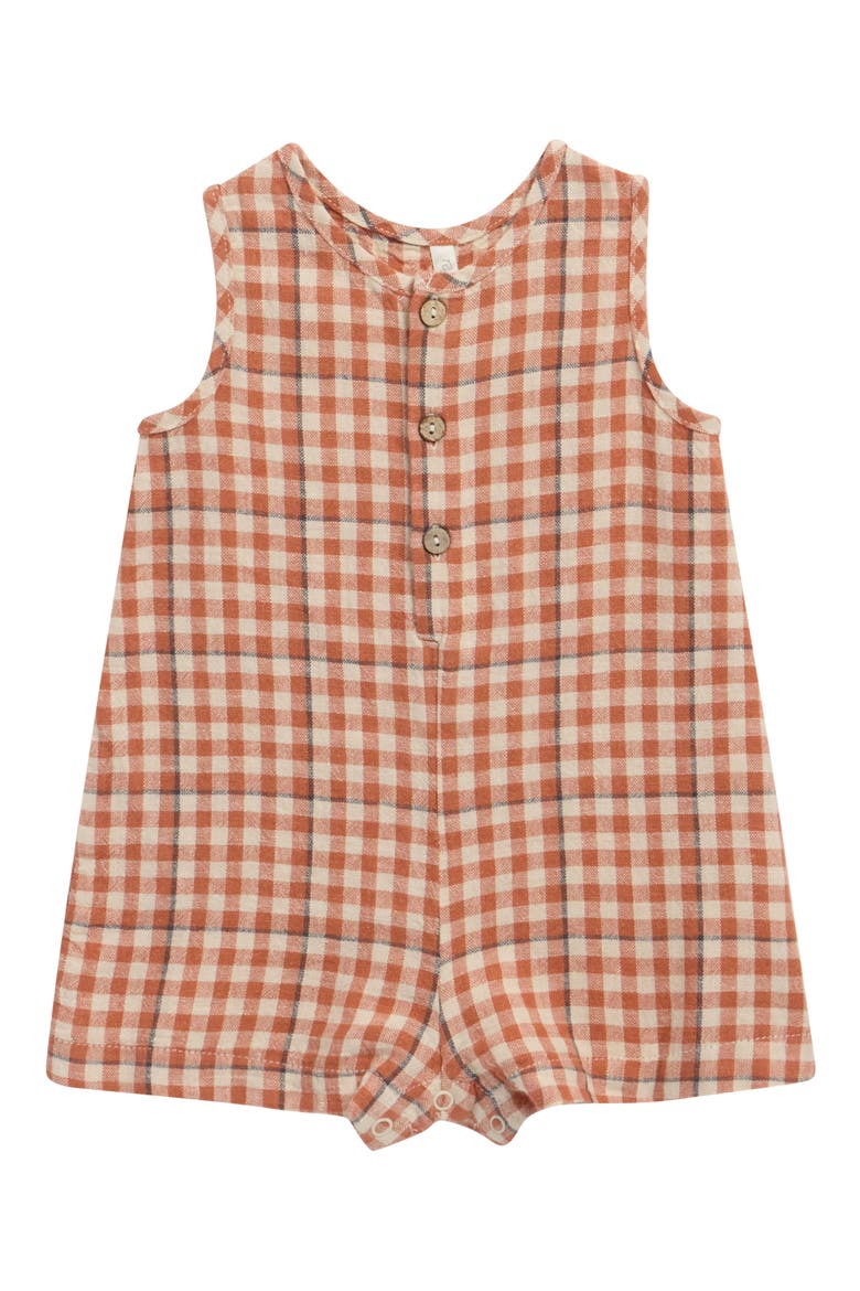 Mavrick Gingham Cotton Romper, Main, color, POPPY