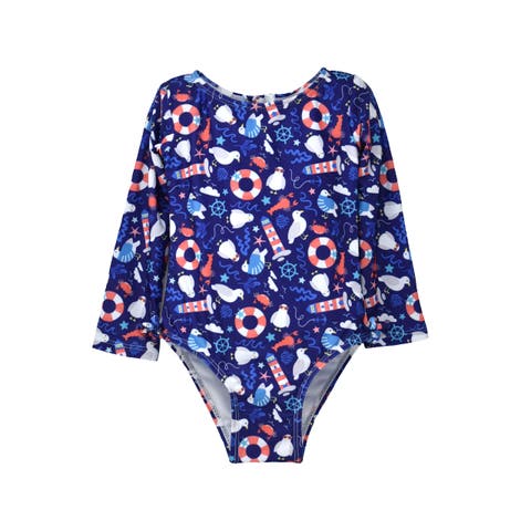 Girl's UPF 50+ Charlie Long SleeveRash Guard Swimsuit
