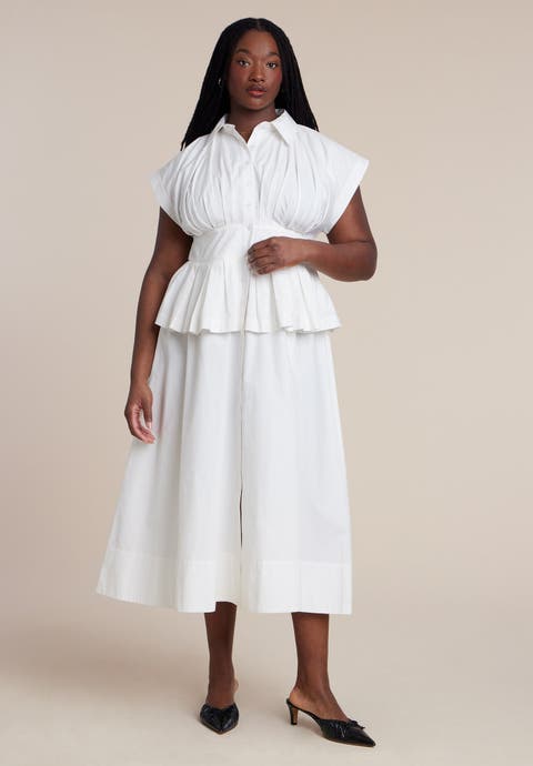 Peplum Poplin Shirt Dress (Plus)