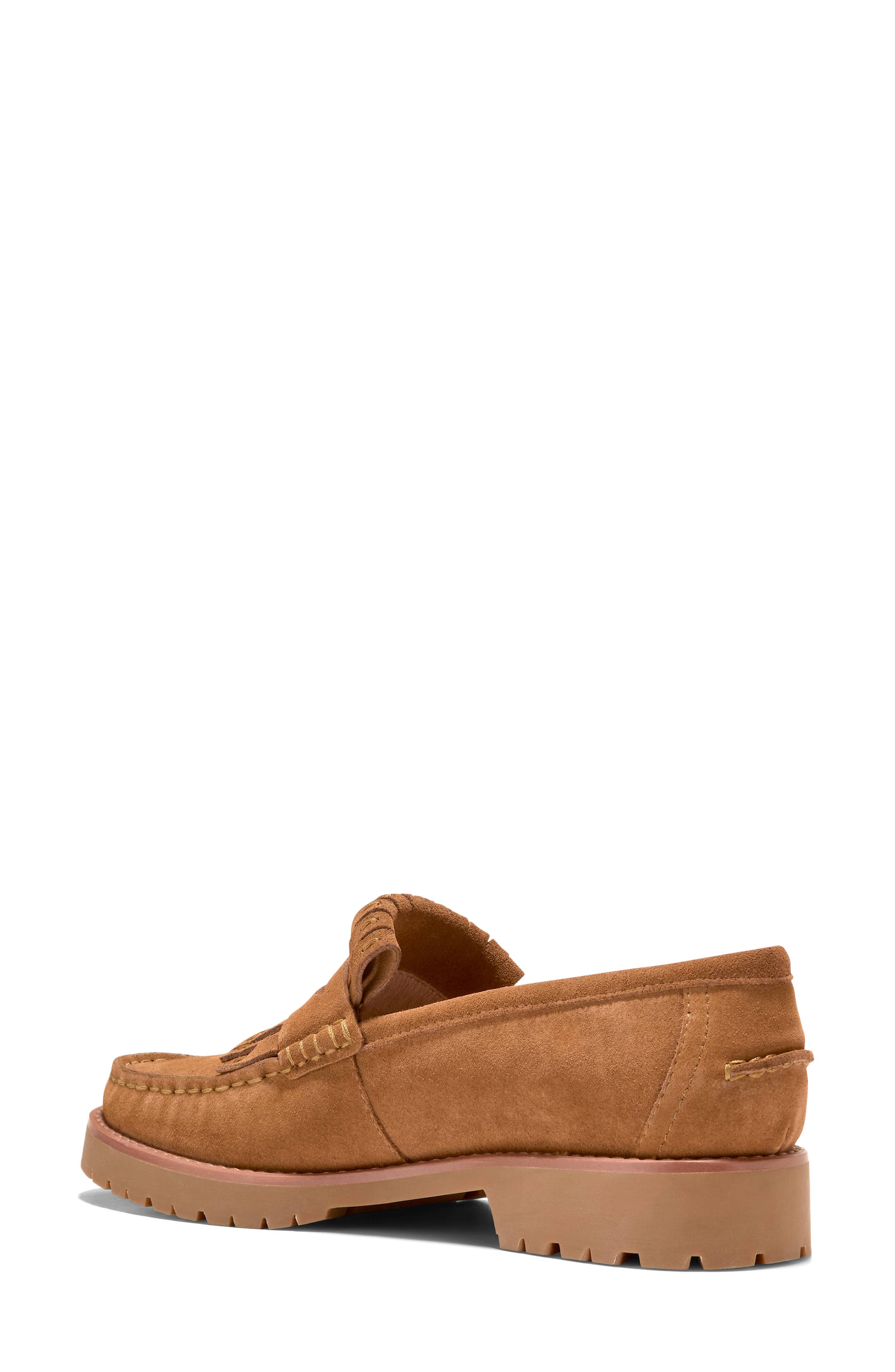 Cole Haan Treena Lug Sole Kiltie Loafer, Alternate, color, Golden Honey Cow Suede