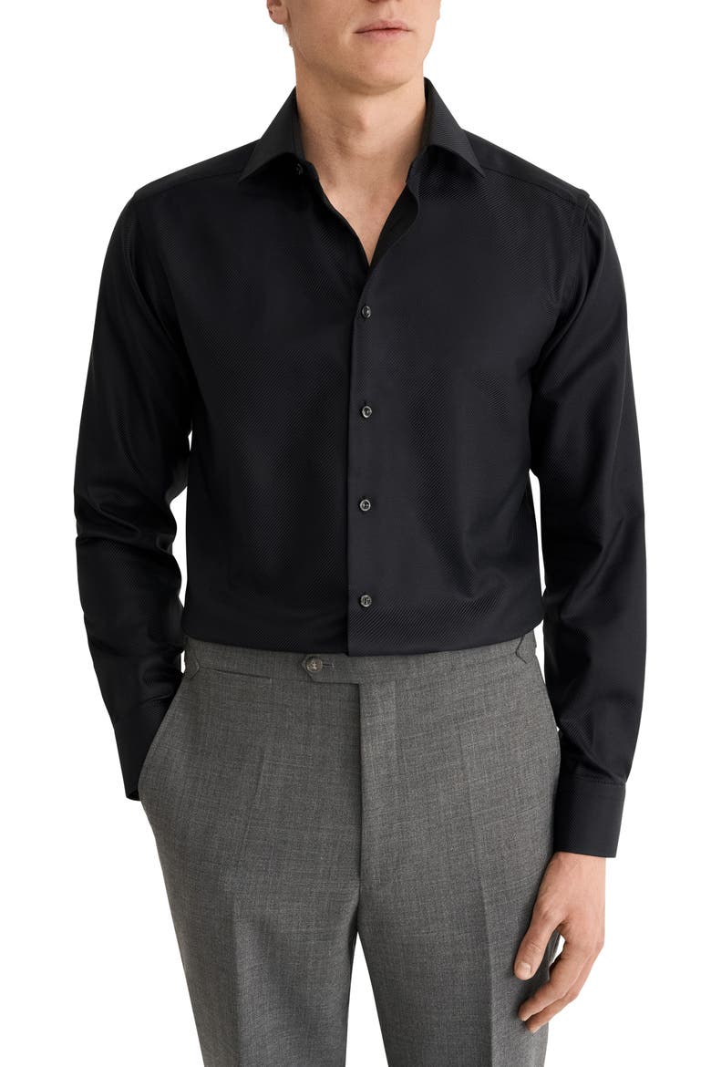 Slim Fit Diagonal Weave Dress Shirt, Main, color, BLACK