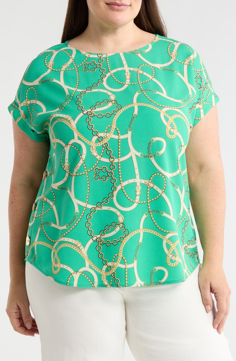 Jones New York Print Button Detail Top, Main, color, Kelly Multi