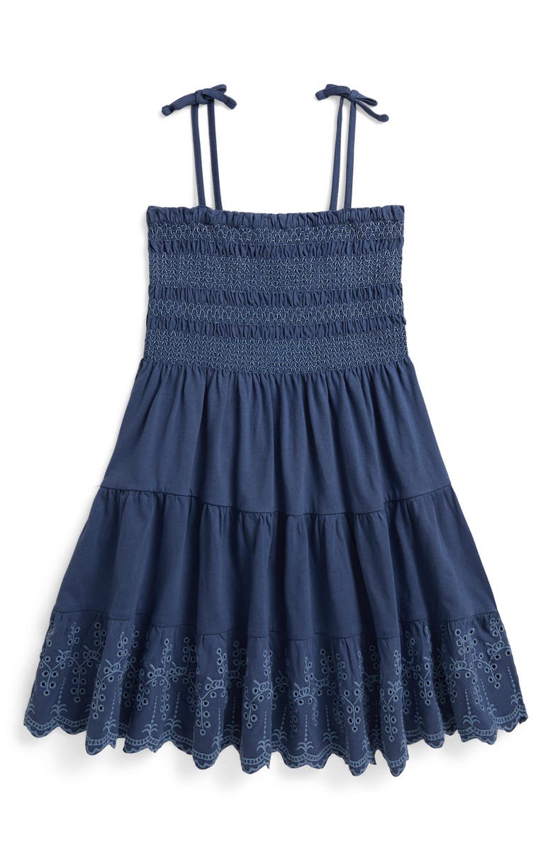 Polo Ralph Lauren Kids' Smock Bodice Cotton Eyelet Sundress, Main, color, Earth Blue