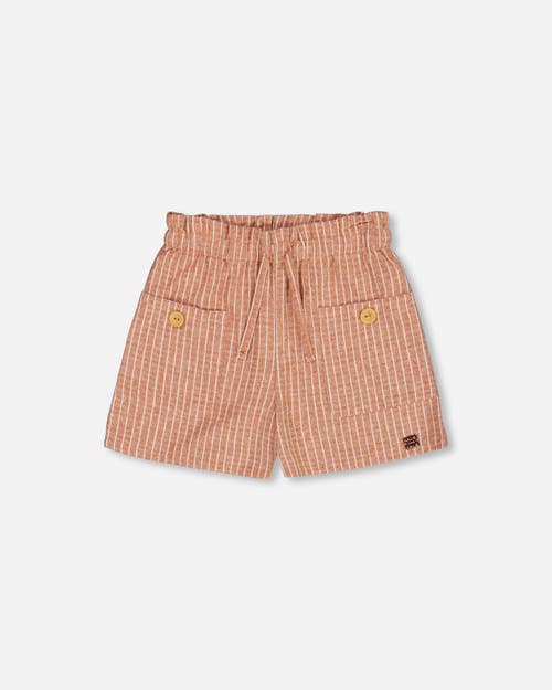 Deux Par Deux Little Girl's Linen Short With Pockets Old Orange Pink In Old Orange Pink