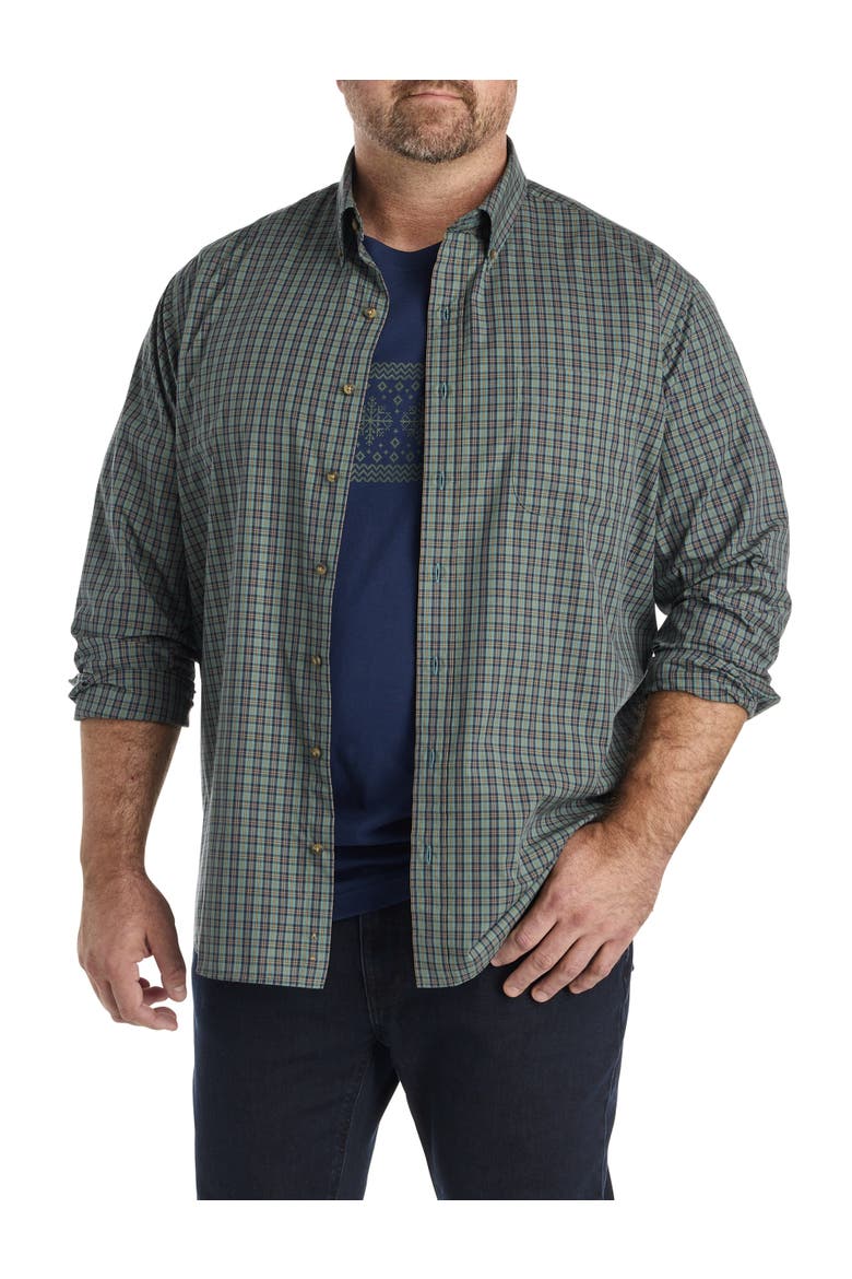 Big & Tall Easy-Care Sm Plaid Sport Shirt, Main, color, GREEN