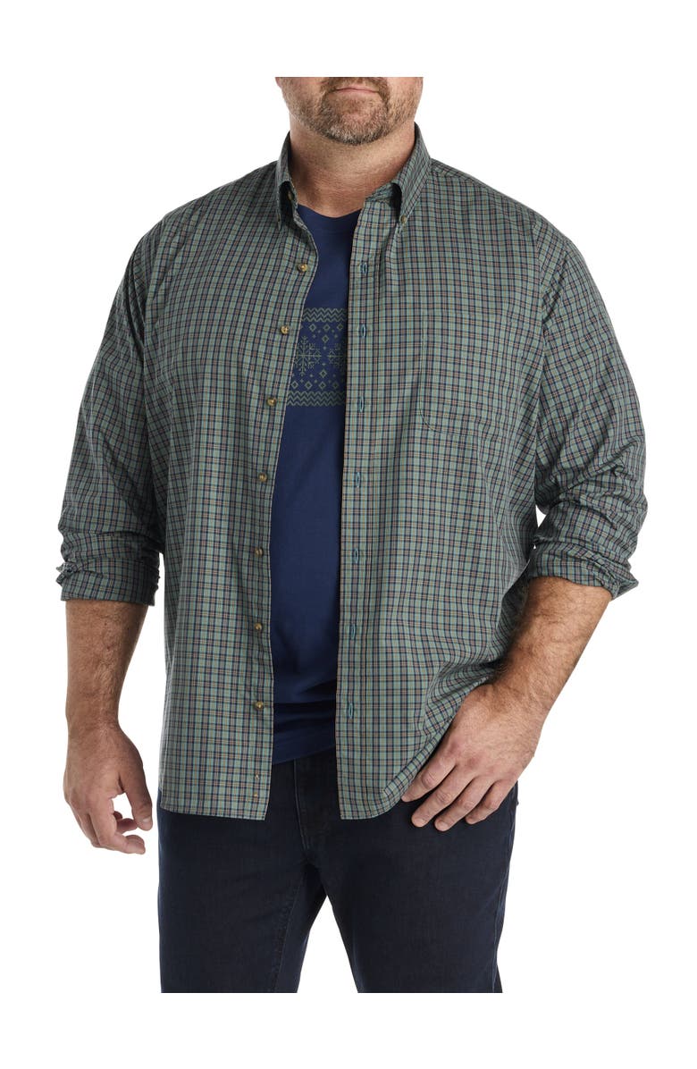 Harbor Bay by DXL Big & Tall Easy-Care Sm Plaid Sport Shirt, Main, color, Green