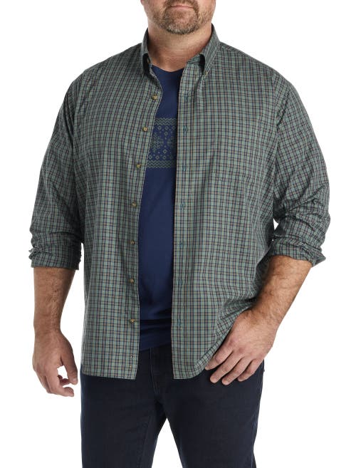 Harbor Bay By Dxl Big & Tall Easy-care Sm Plaid Sport Shirt In Green