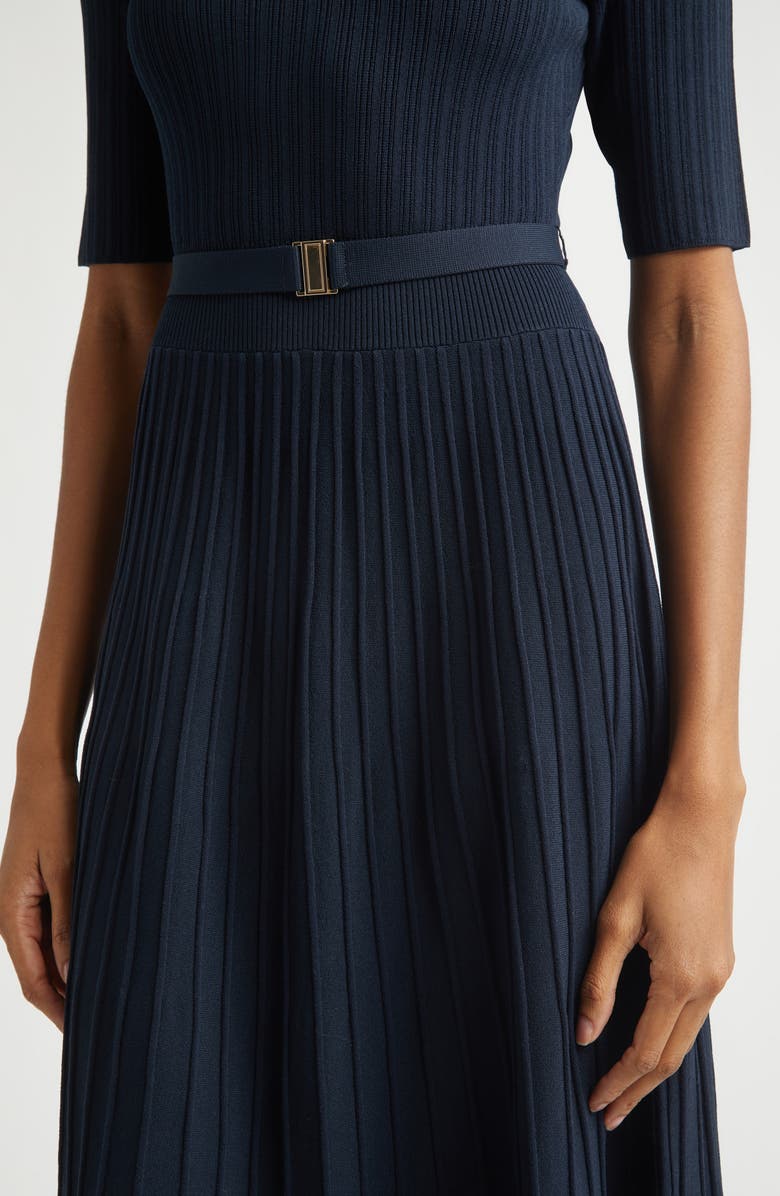 Veronica Beard Elthea Belted Rib Knit Midi Dress, Alternate, color, Navy