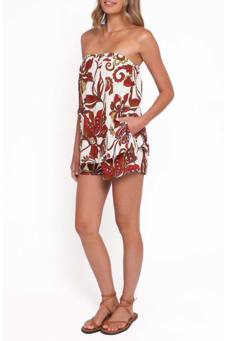 Sallie Strapless Romper, Alternate, color, BROWN FLORAL
