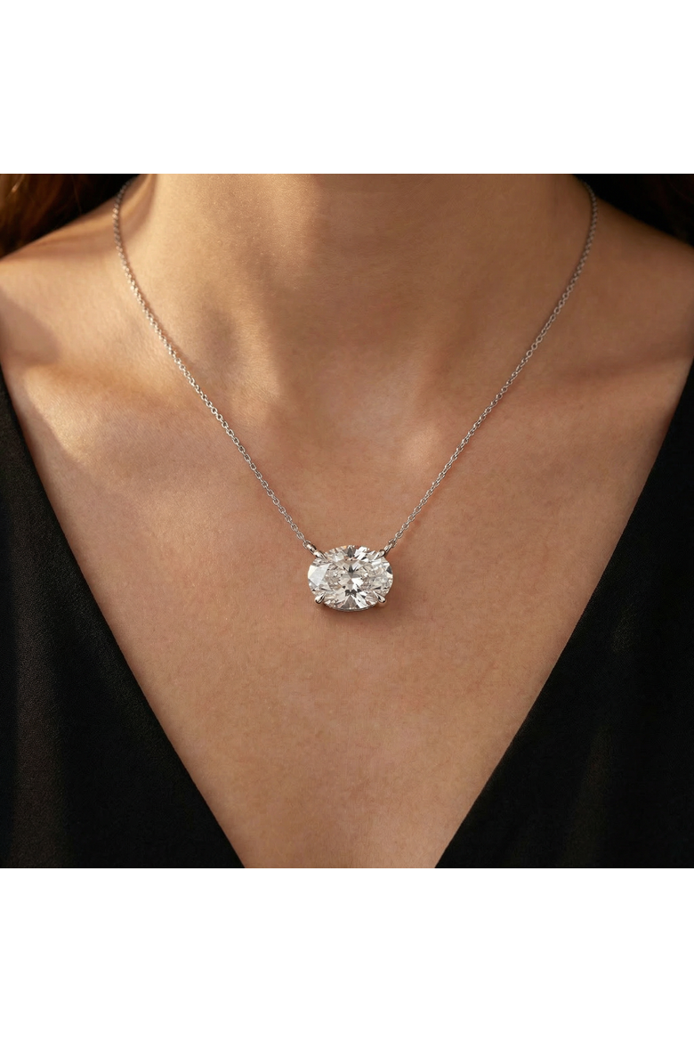 Certified 4Ct Diamond Oval Solitaire Pendant 14k Gold 18" Womens Chain Lab Grown, Alternate, color, Yellow Gold
