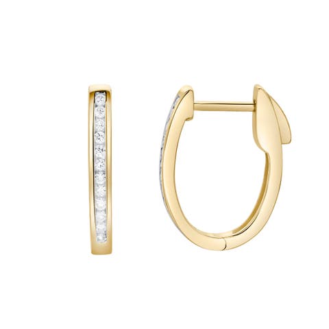 Florisse Channel-Set Diamond Huggie Hoop Earrings in 14K Gold