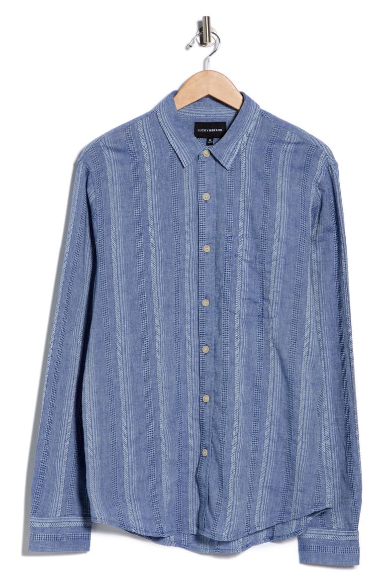 San Gabriel Dobby Stripe Button Up Shirt, Alternate, color, NAVY STRIPE