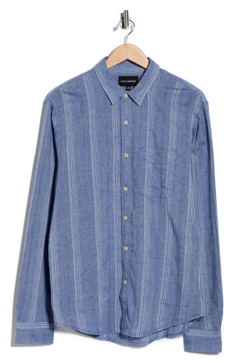 Lucky Brand San Gabriel Dobby Stripe Button Up Shirt, Alternate, color, Navy Stripe