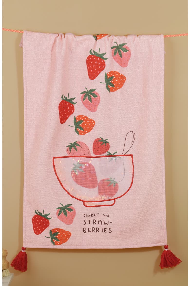 Strawberry Fields Forever Set of 3 Kitchen Towels, Alternate, color, PINK/ RED