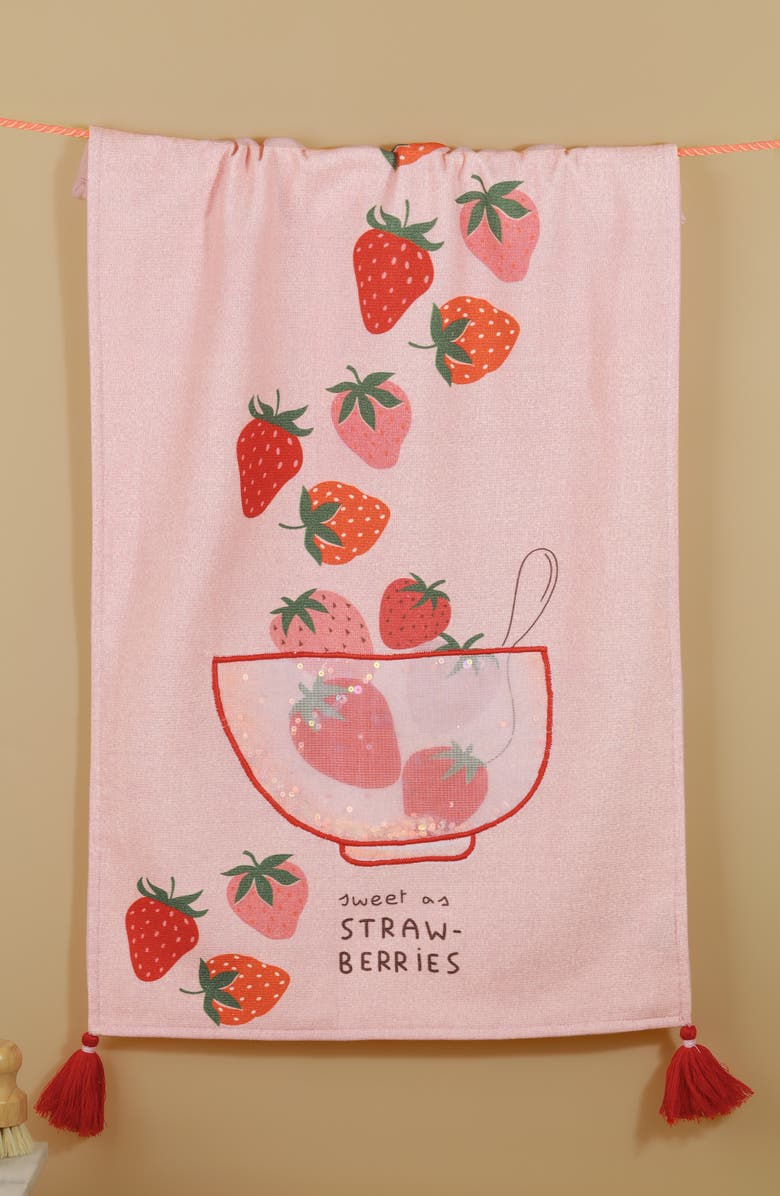 Tiramisu Strawberry Fields Forever Set of 3 Kitchen Towels, Alternate, color, Pink/ Red