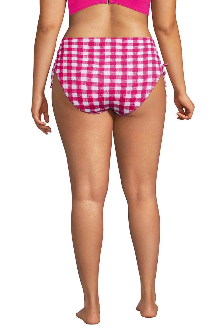 Chlorine Resistant Adjustable High Waisted Bikini Swim Bottoms, Alternate, color, Azalea Pink Gingham Pique