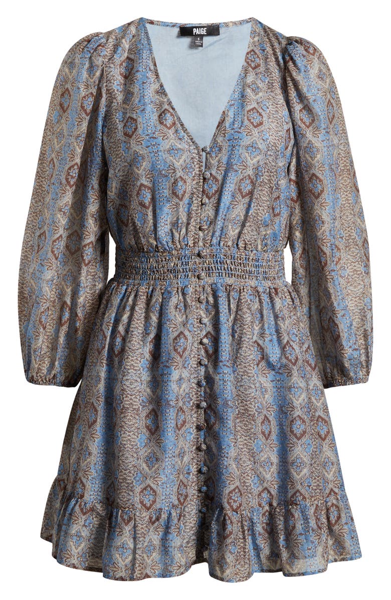 PAIGE Ophelie Puff Sleeve Cotton & Silk Dress, Alternate, color, Slate Blue Multi
