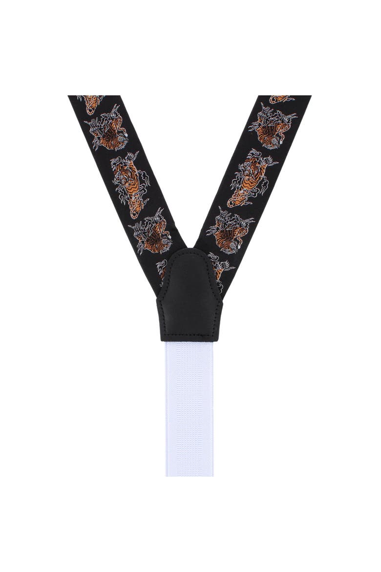 Bengali Crouching Tiger Silk Novelty Button End Suspenders, Alternate, color, Black