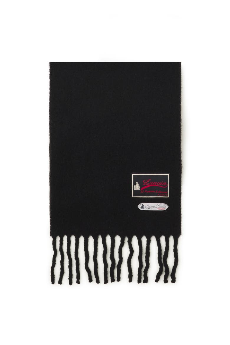 Fringed Wool Scarf With 22 Faubourg Label, Main, color, Black