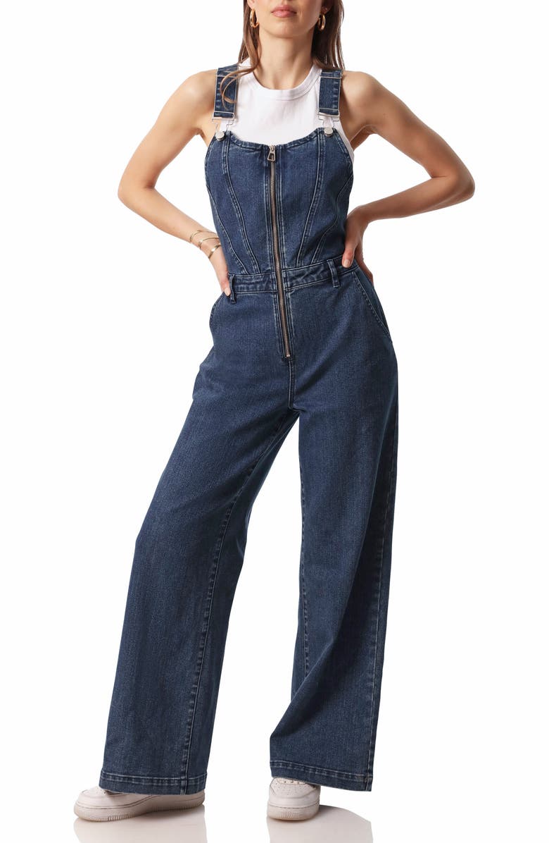 Avec Les Filles Corset Denim Overalls, Alternate, color,
