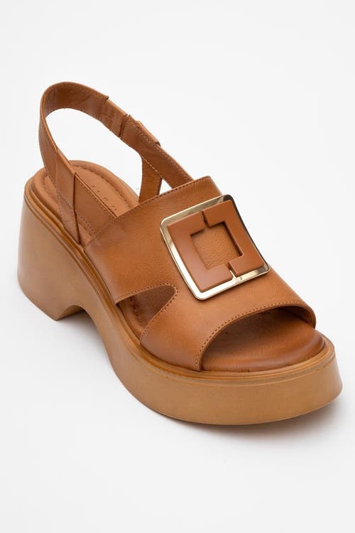 Forever & Always Shoes Lucia Leather Buckle Platform Sandal In Brown