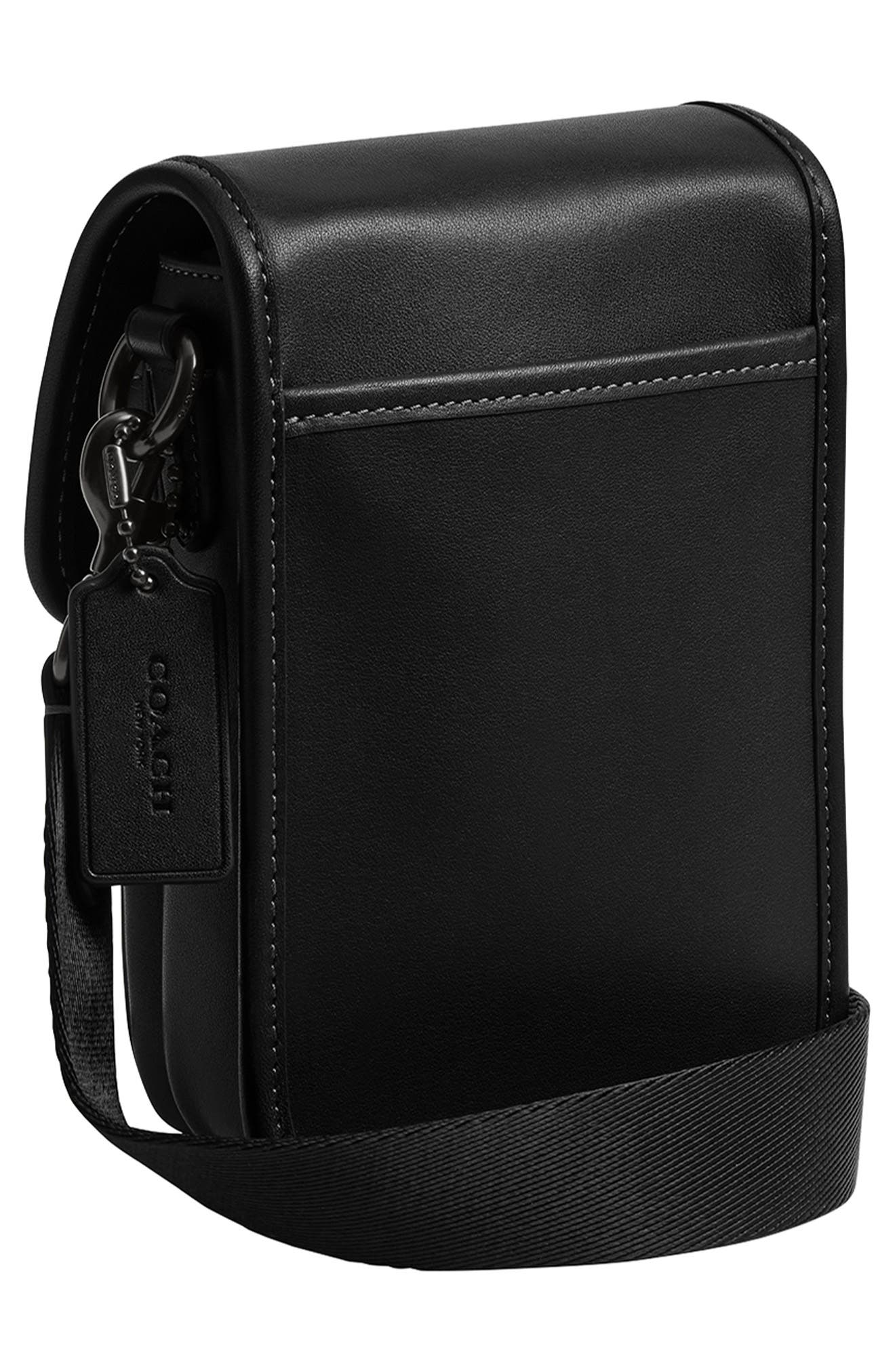 COACH League Leather Phone Crossbody Bag, Alternate, color, Black