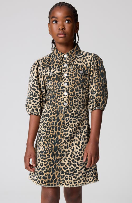 Smallsaints By Allsaints Kids' Leopard Print Puff Sleeve Denim Dress In Brown