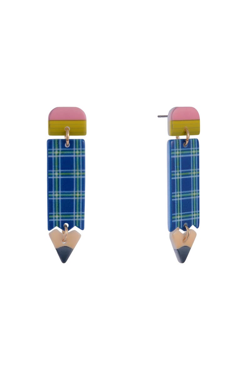 Hallmark Acrylic Plaid Pencil Earrings, Main, color, Blue