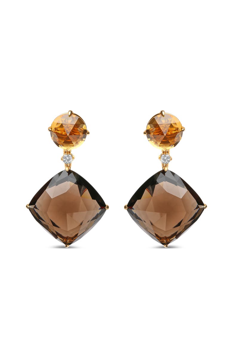 Haus of Brilliance 18K Gold 1/5 Ct Diamond with Yellow Citrine & Smoky Quartz Gemstone Dangle Earring, Main, color, Yellow