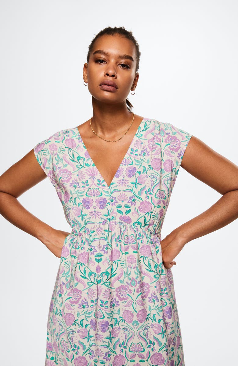 MANGO Floral Print Tiered Empire Waist Midi Dress, Alternate, color,